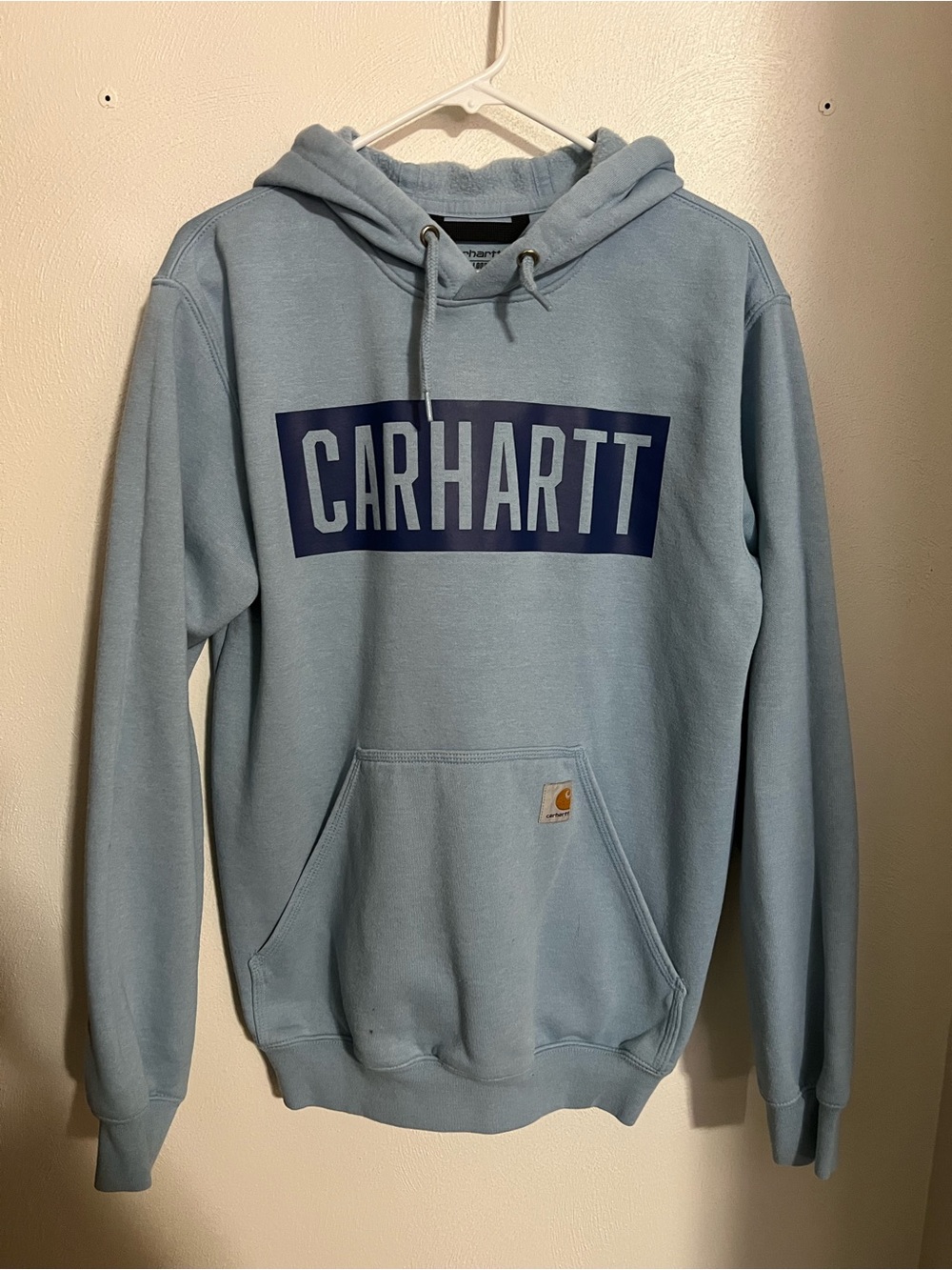 CARHARTT Classic Midweight Graphic Logo Hoodie Blue Loose Fit Women's Size S GUC